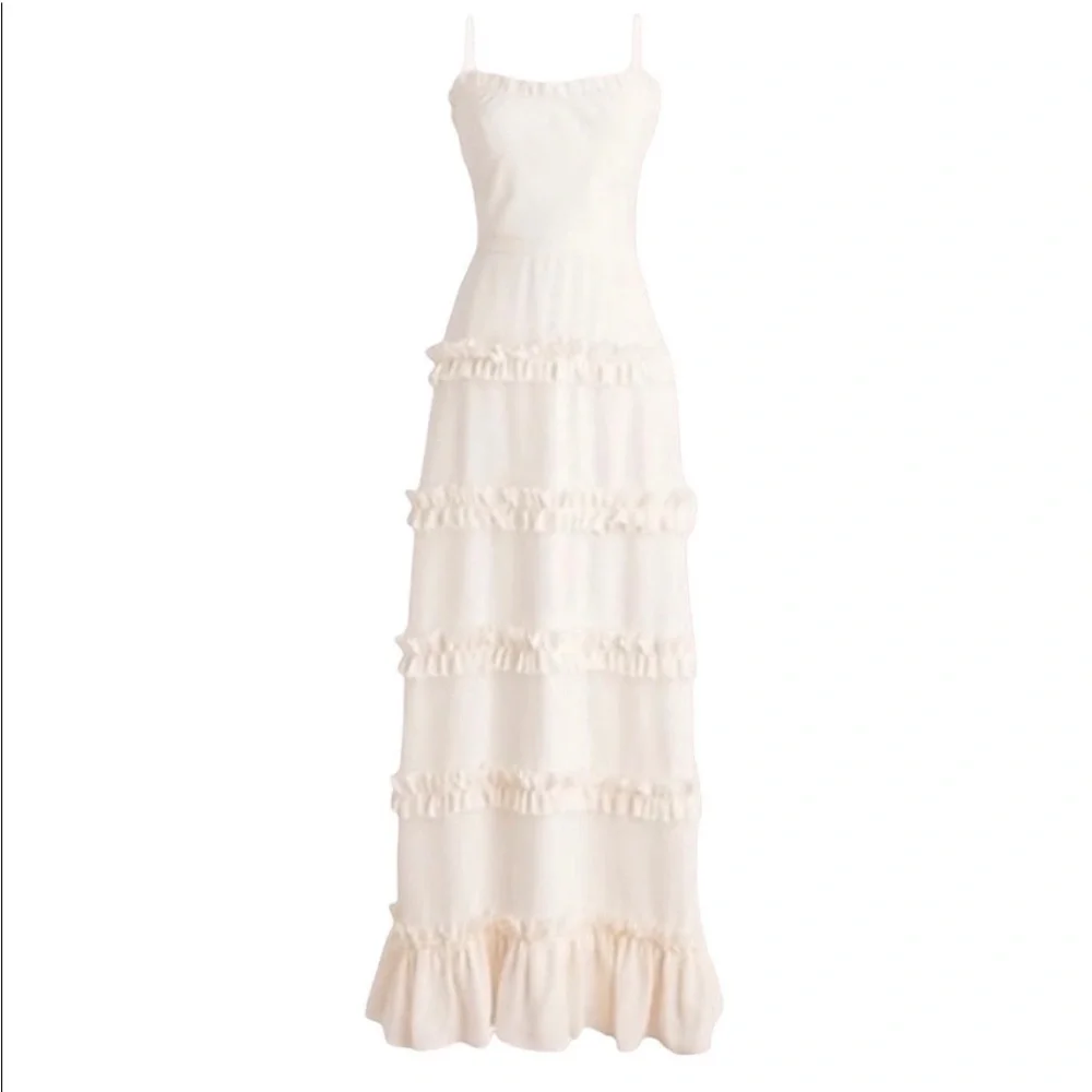 J.Crew Collection tiered ruffle silk tricotine gown ivory womens 10 weddings